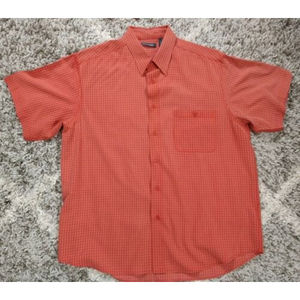 Men's Methode Checkered Short Sleeve Orange Button Front Shirt XL